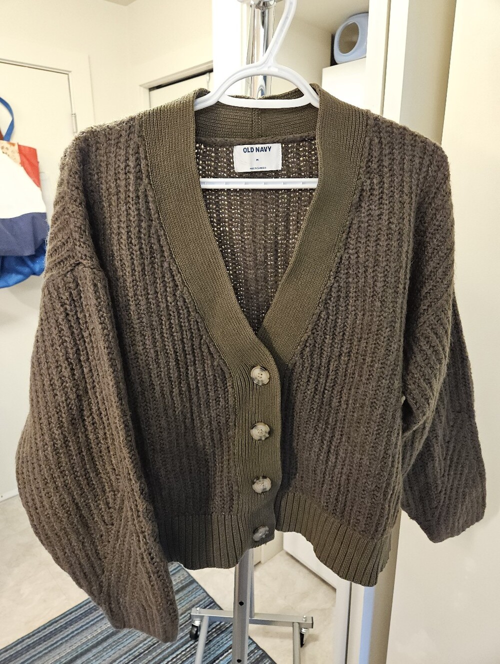 Old Navy Olive Green Button-Front Ribbed Cardigan Size M